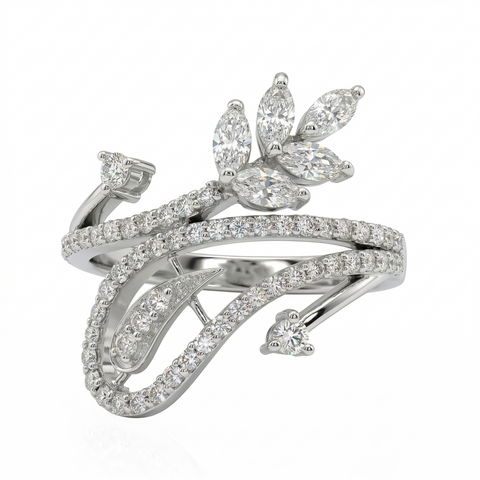 Marquise & Round Moissanite Diamond Sterling Silver Engagement Ring