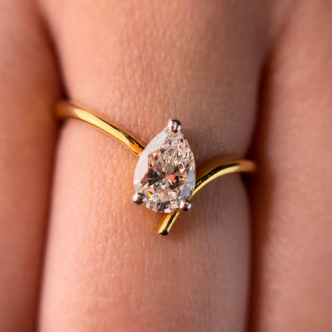 Pear Cut Moissanite Diamond Sterling Silver Engagement Ring