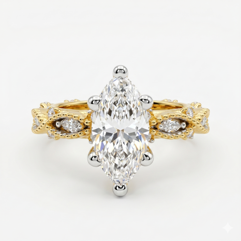 Marquise Cut Moissanite Diamond Twisted Pave Sterling Silver Ring