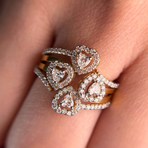 4 Heart Moissanite Diamond Sterling Silver Engagement Ring