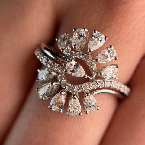 Pear Cut Moissanite Diamond Sterling Silver Engagement Ring
