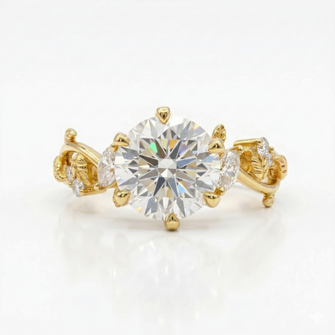Round Cut Moissanite Diamond Sterling Silver Engagement Ring