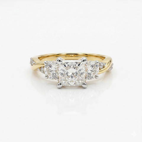 Princess & Round Cut Moissanite Sterling Silver Engagement Ring
