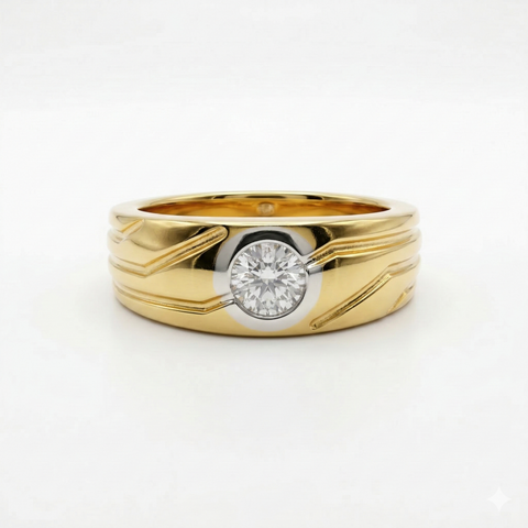 Round Cut Moissanite Diamond Men's Sterling Silver Ring