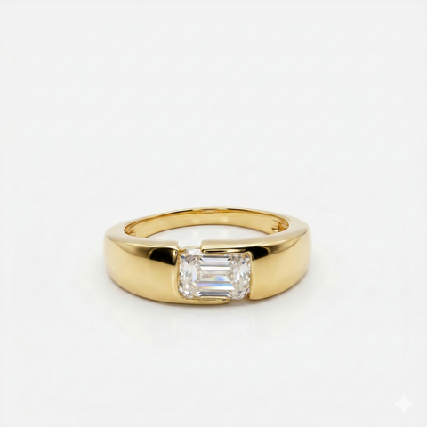 Emerald Cut Moissanite Diamond Men's Sterling Silver Ring