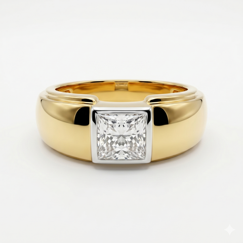 Princess Cut Moissanite Diamond Men's Sterling Silver Ring