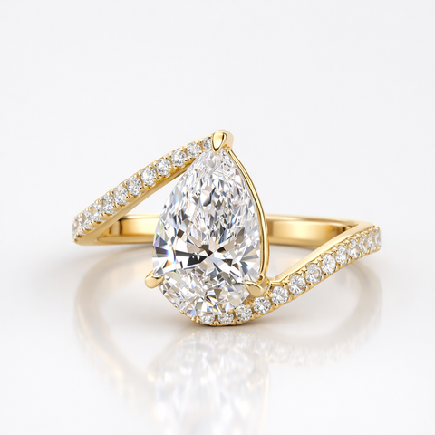 Pear Cut Moissanite Diamond Twisted Engagement Sterling Silver Ring