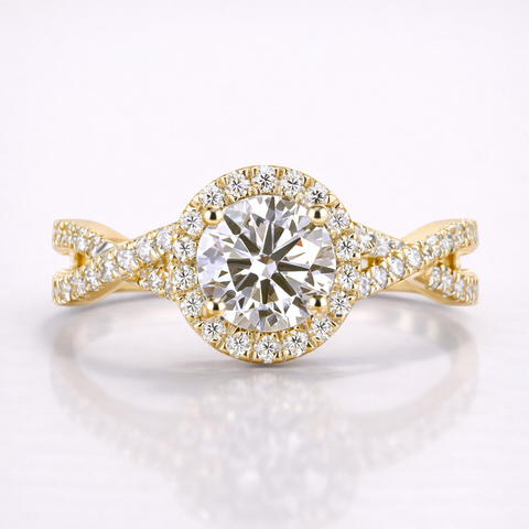 Round Cut Moissanite Diamond Twisted Engagement Sterling Silver Ring
