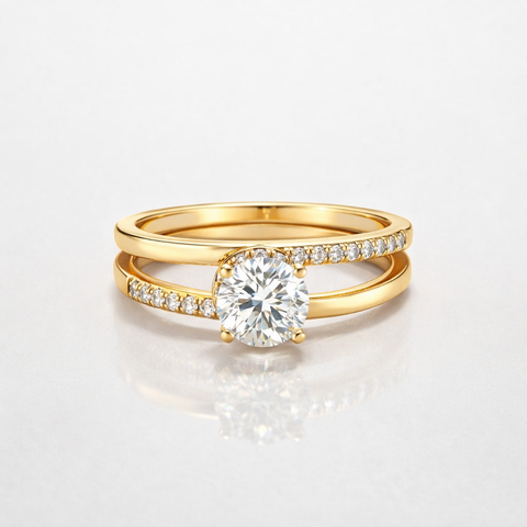 Round Cut Moissanite Diamond Engagement Sterling Silver Ring
