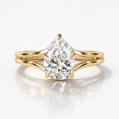 Pear Cut Moissanite Diamond Hidden Halo Sterling Silver Ring