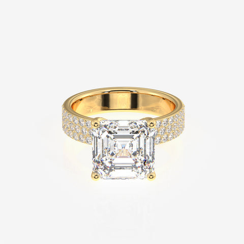 Asscher Cut Moissanite Diamond Three Layer Pave Sterling Silver Ring