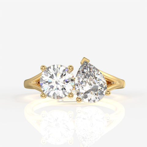 Round and Pear Cut Moissanite Diamond Toi - Et - Moi Sterling Silver Ring