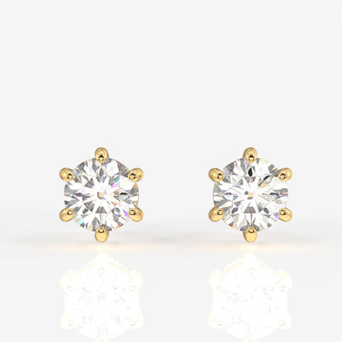 Round Cut Moissanite Diamond Six Prong Stud Sterling Silver Earrings