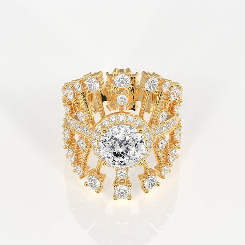 Portuguese Cut Moissanite Diamond Cocktail Sterling Silver Ring