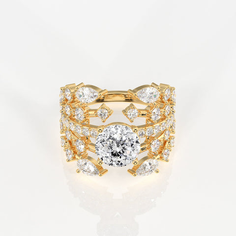 Portuguese and Marquise Cut Moissanite Diamond Cocktail Sterling Silver Ring