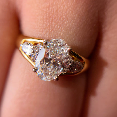Oval Cut Moissanite Diamond Sterling Silver Engagement Ring