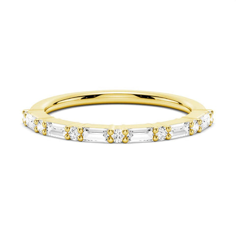 Emerald Cut Moissanite Diamond Wedding Band Sterling Silver Ring
