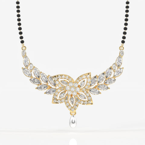 Round & Marquise Cut Moissanite Diamond Women's Sterling Silver Mangalsutra
