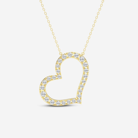 Round Cut Lab Grown Diamond Heart Fashion 14k Gold Pendant