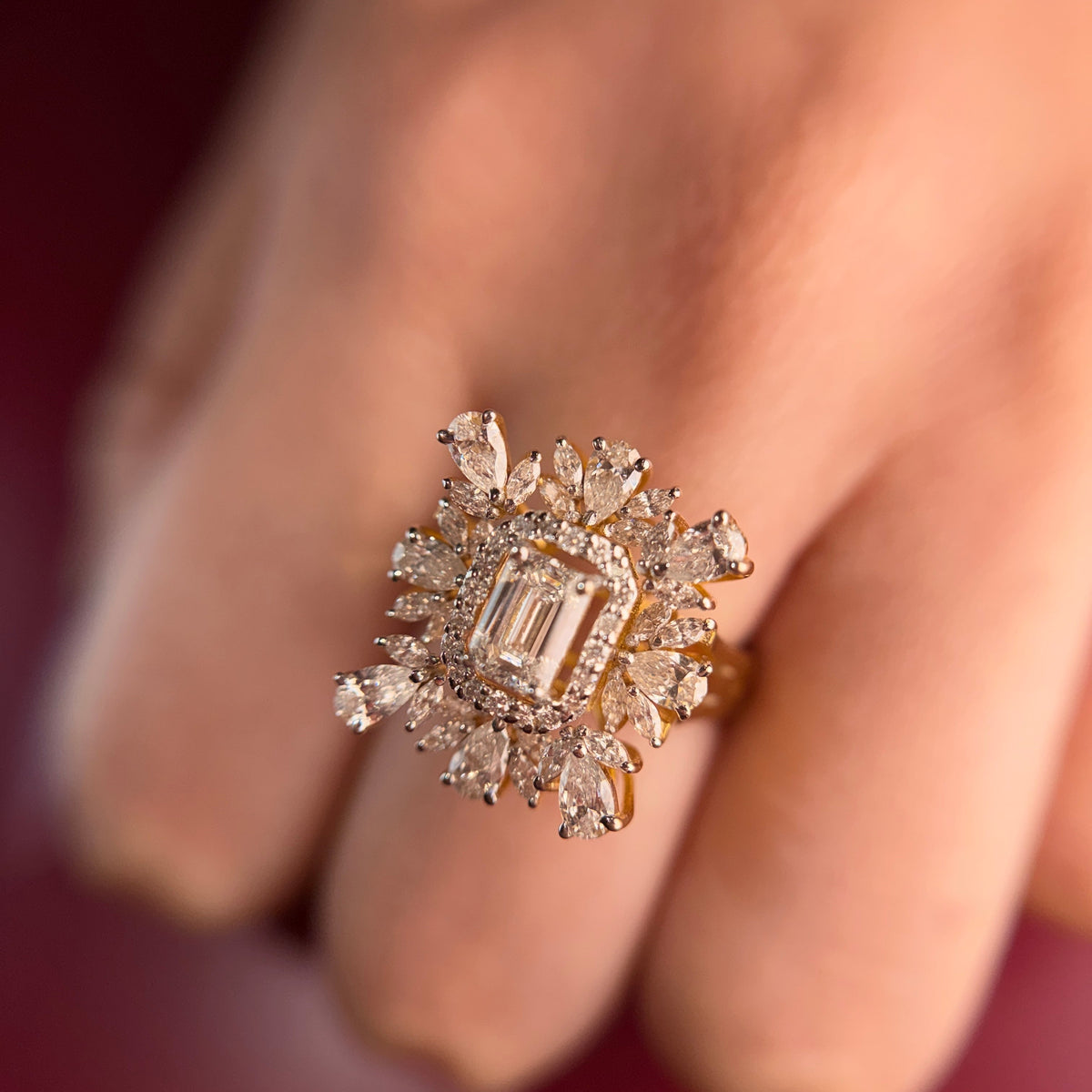 Cocktail Style Moissanite Diamond Sterling Silver Engagement Ring
