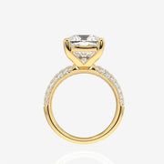Cushion Cut Moissanite Diamond Three Layer Pave Sterling Silver Ring