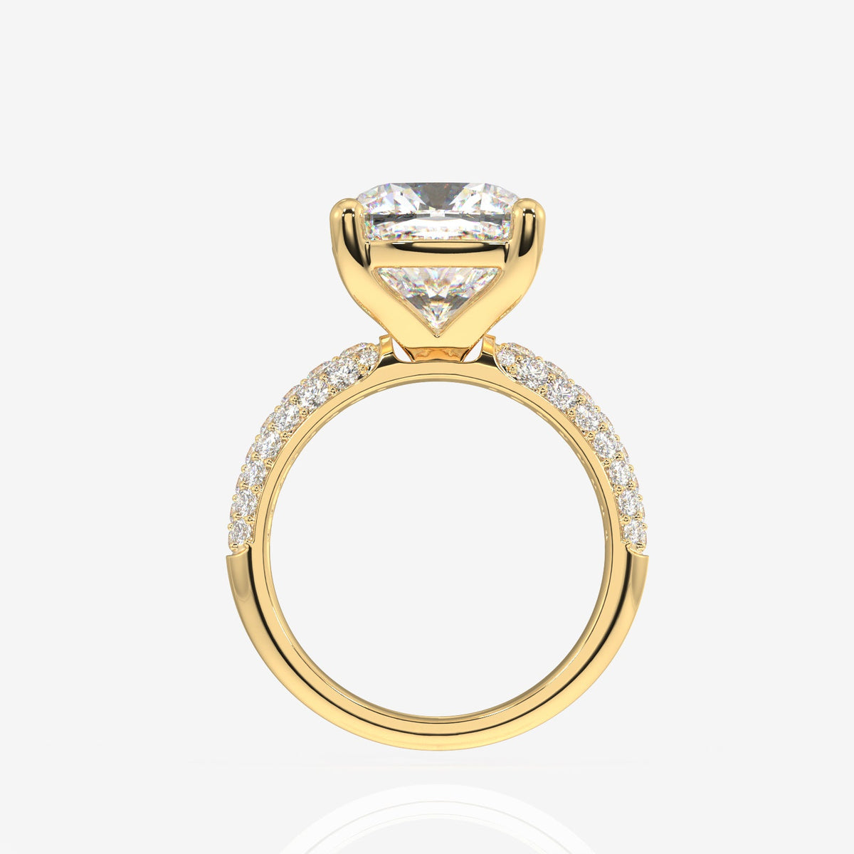Cushion Cut Moissanite Diamond Three Layer Pave Sterling Silver Ring
