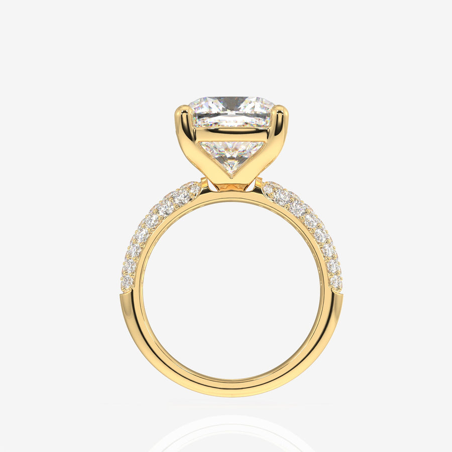 Cushion Cut Moissanite Diamond Three Layer Pave Sterling Silver Ring