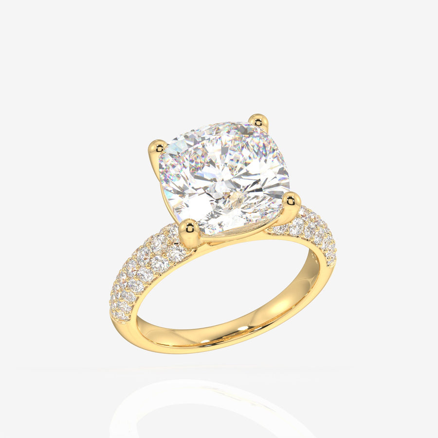 Cushion Cut Moissanite Diamond Three Layer Pave Sterling Silver Ring