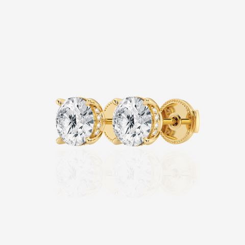 Round Cut Moissanite Diamond Hidden Halo Stud Sterling Silver Earrings