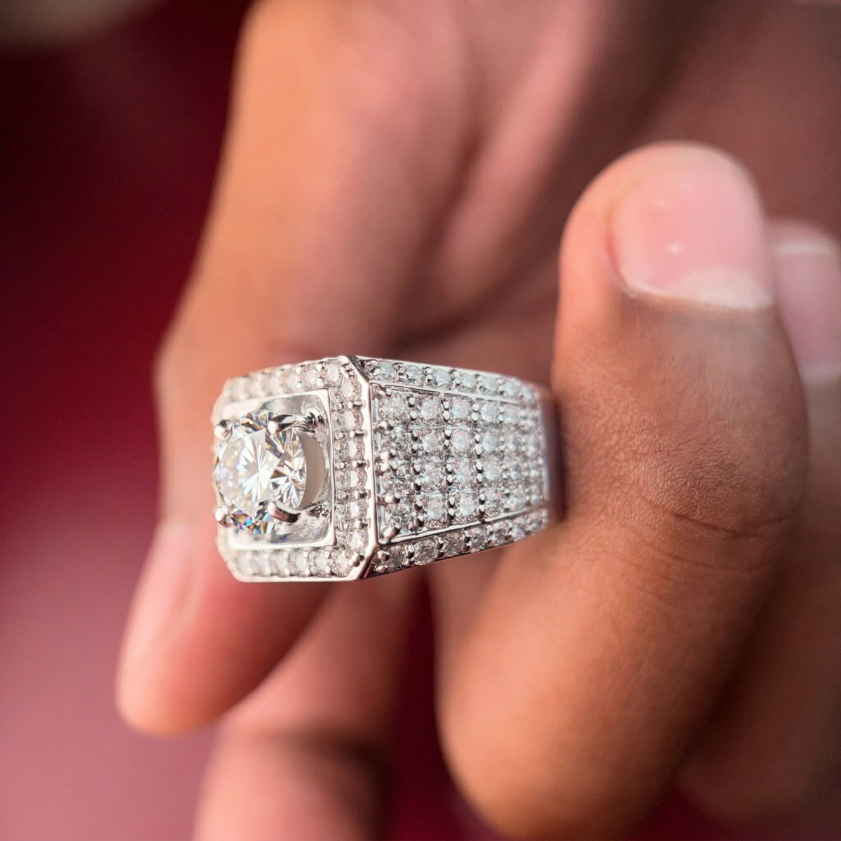 Moissanite Diamond, Full Star Men's Sterling Silver Ring