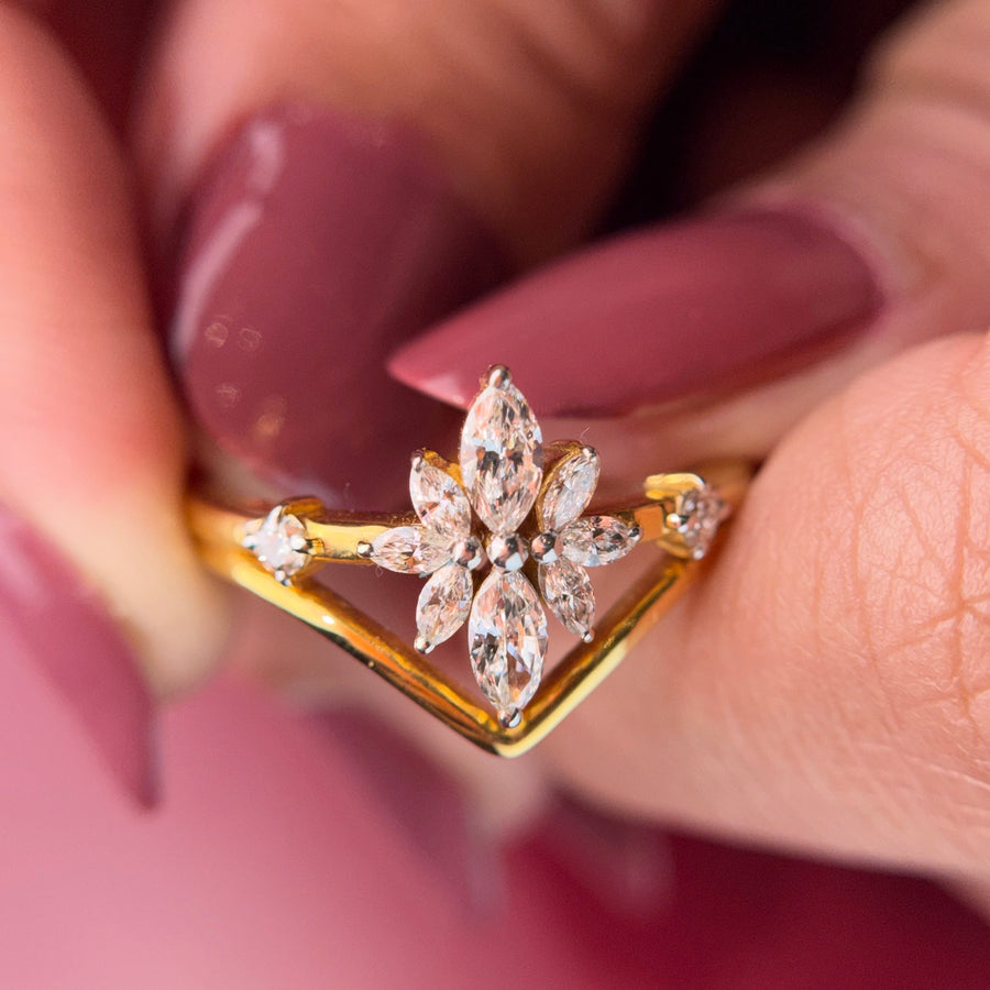 Marquise Cut Moissanite Diamond Sterling Silver Engagement Ring