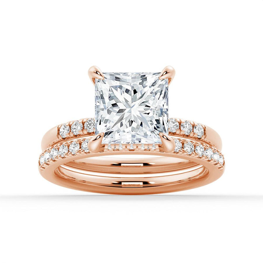 Princess Cut Moissanite Diamond Hidden Halo Engagement Sterling Silver Ring
