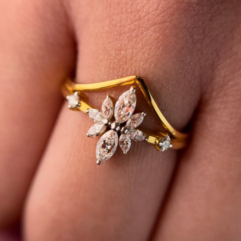 Marquise Cut Moissanite Diamond Sterling Silver Engagement Ring