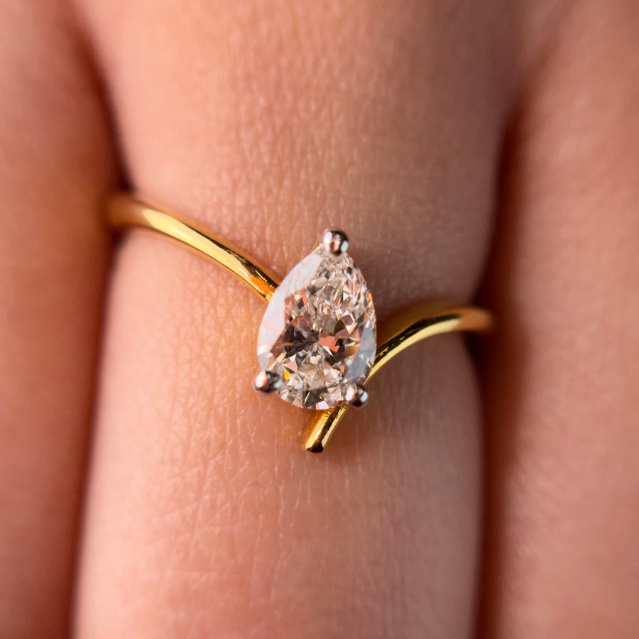 Pear Cut Moissanite Diamond Sterling Silver Engagement Ring