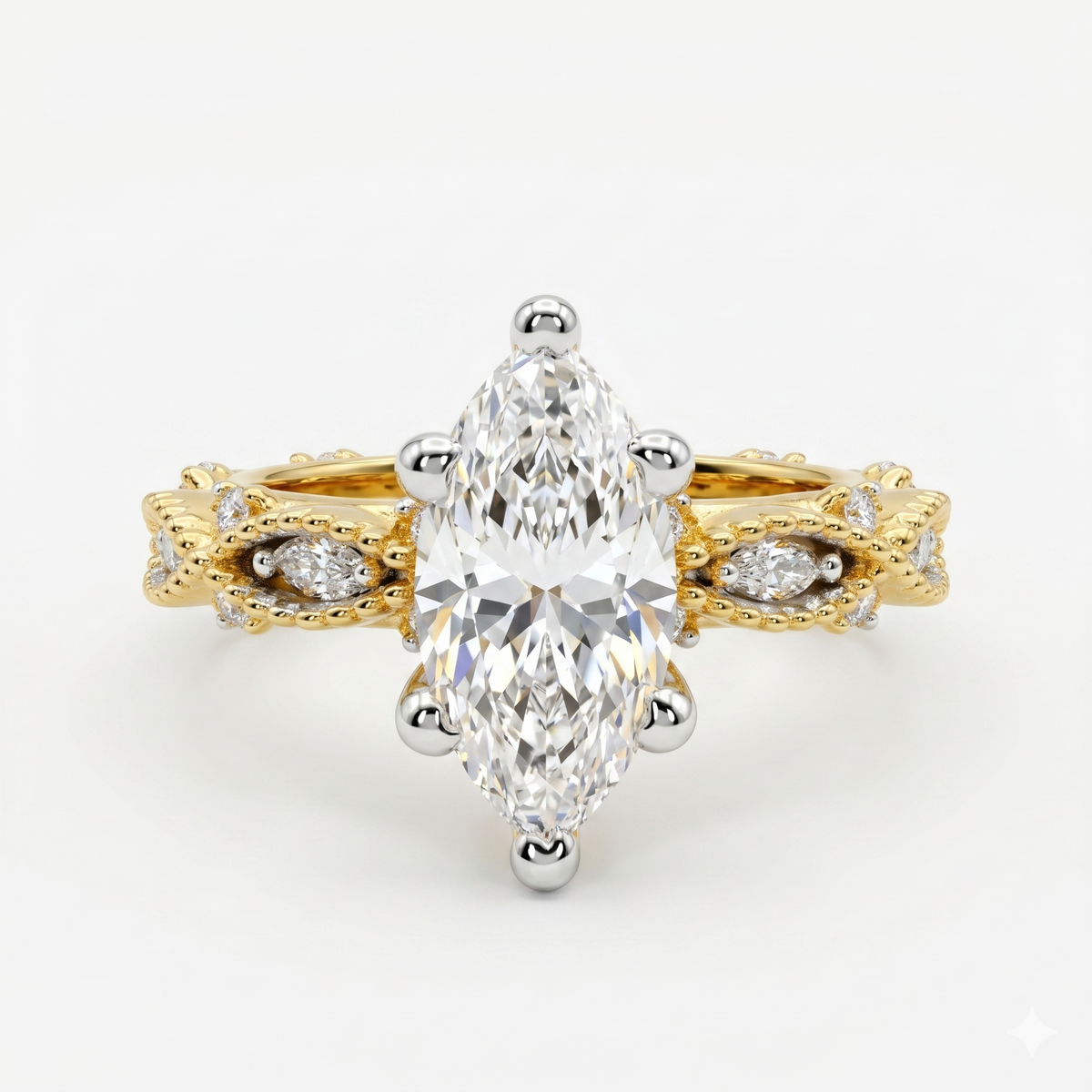 Marquise Cut Moissanite Diamond Twisted Pave Sterling Silver Ring