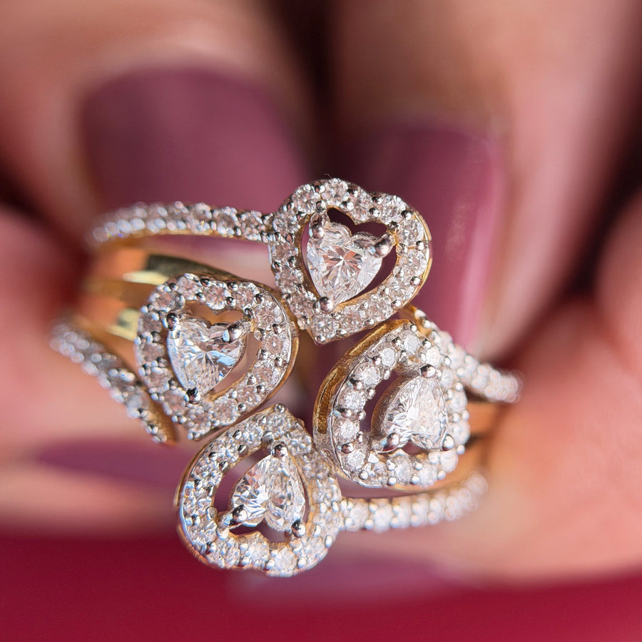 4 Heart Moissanite Diamond Sterling Silver Engagement Ring