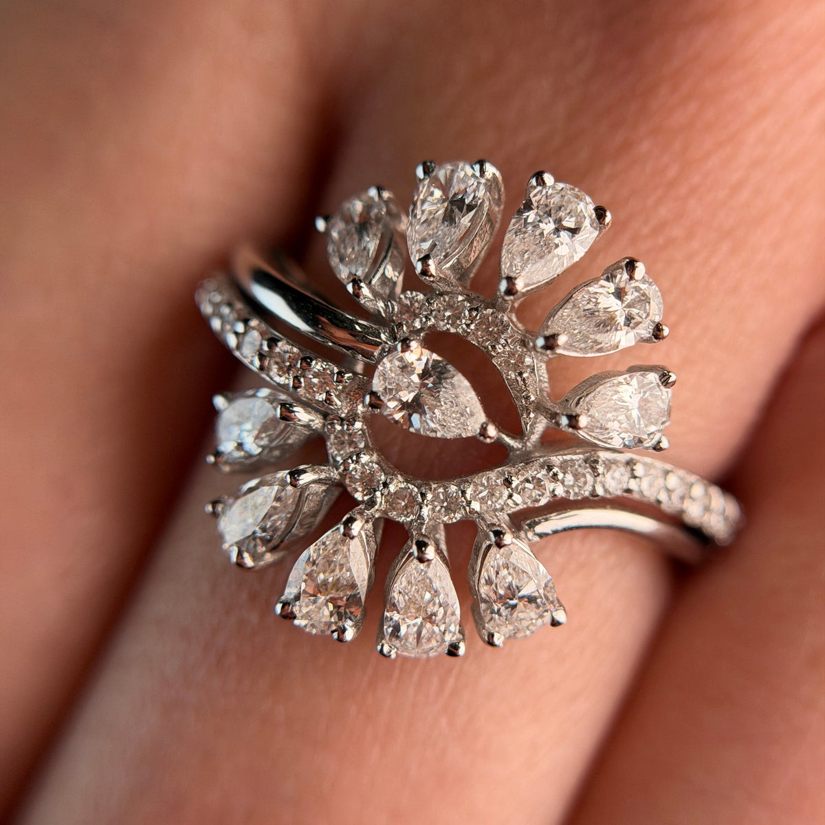 Pear Cut Moissanite Diamond Sterling Silver Engagement Ring