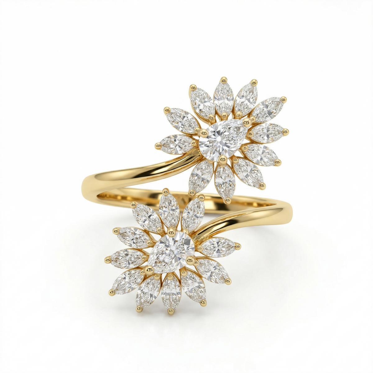Double Flower Moissanite Diamond Sterling Silver Engagement Ring