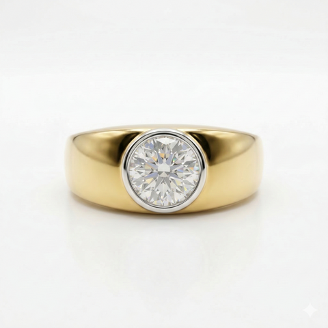 Round Cut Moissanite Diamond Men's Sterling Silver Ring