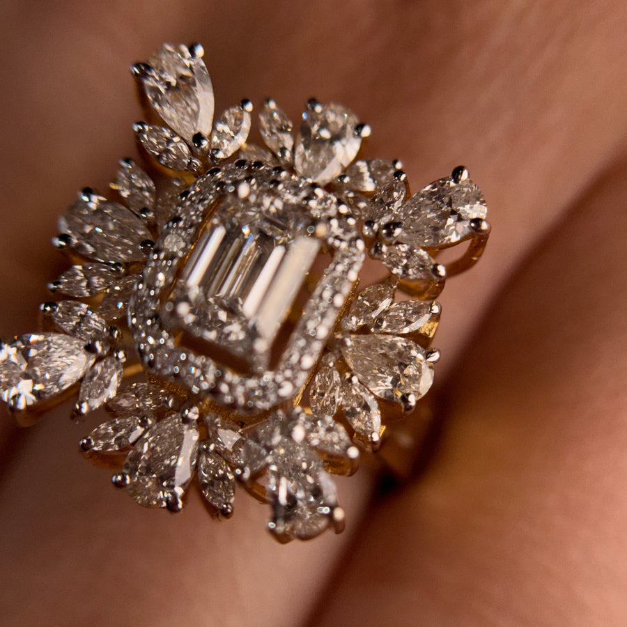 Cocktail Style Moissanite Diamond Sterling Silver Engagement Ring