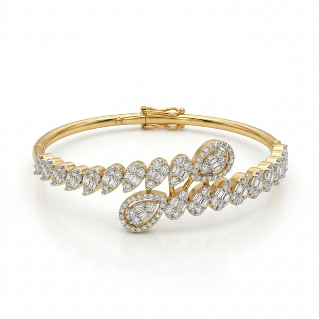 Round & Baguette Moissanite Diamond Fashion Sterling Silver Bracelet