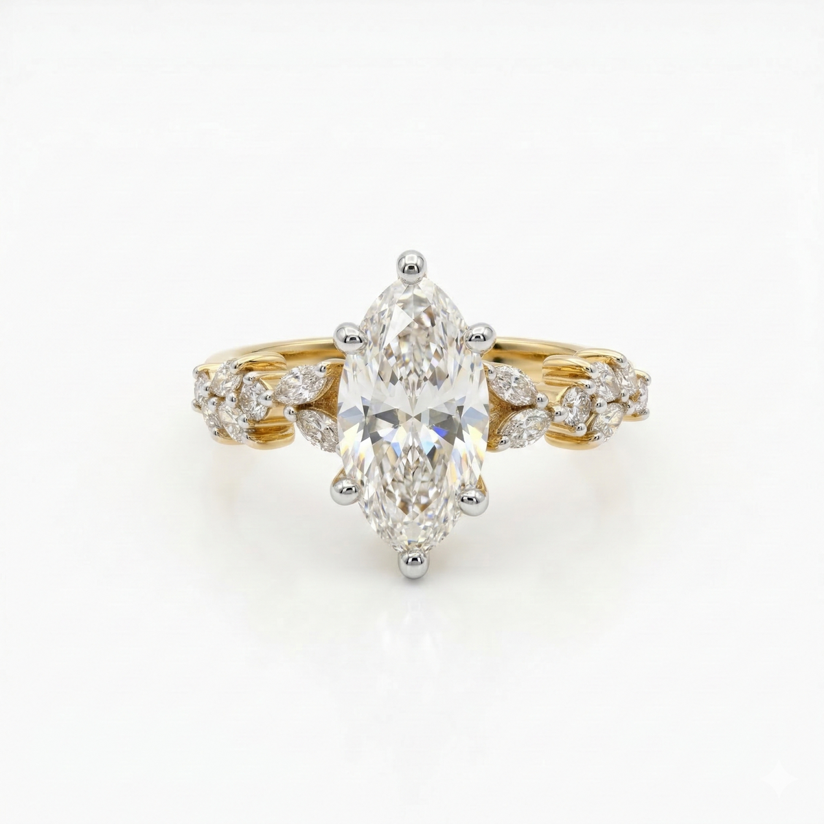 Marquise Cut Moissanite Diamond Engagement Sterling Silver Ring