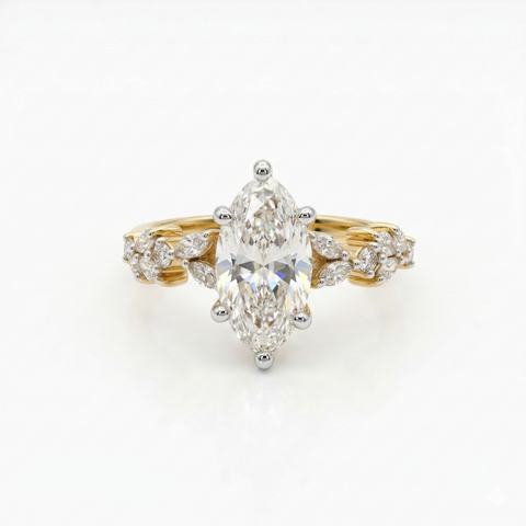 Marquise Cut Moissanite Diamond Engagement Sterling Silver Ring