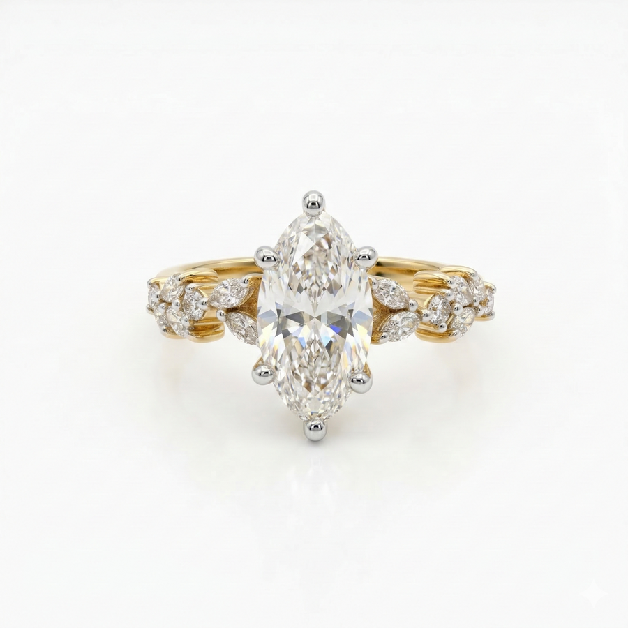 Marquise Cut Moissanite Diamond Engagement Sterling Silver Ring
