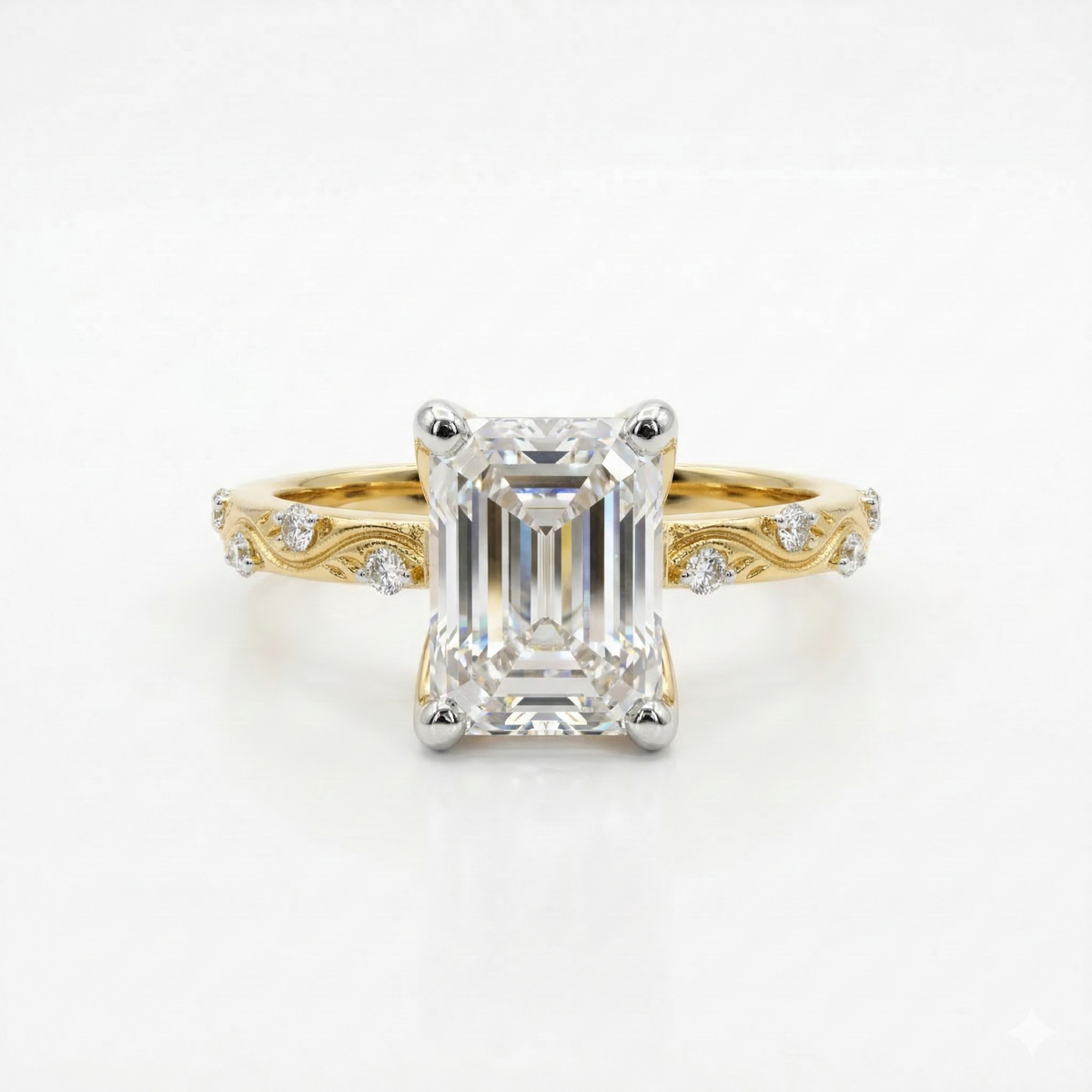 Emerald Cut Moissanite Diamond Twisted Pave Sterling Silver Ring