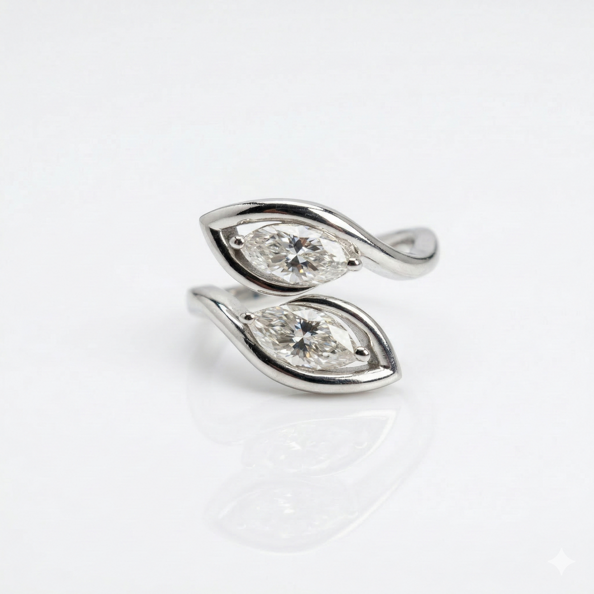 Marquise Cut Toi - Et - Moi Moissanite Diamond Sterling Silver Ring