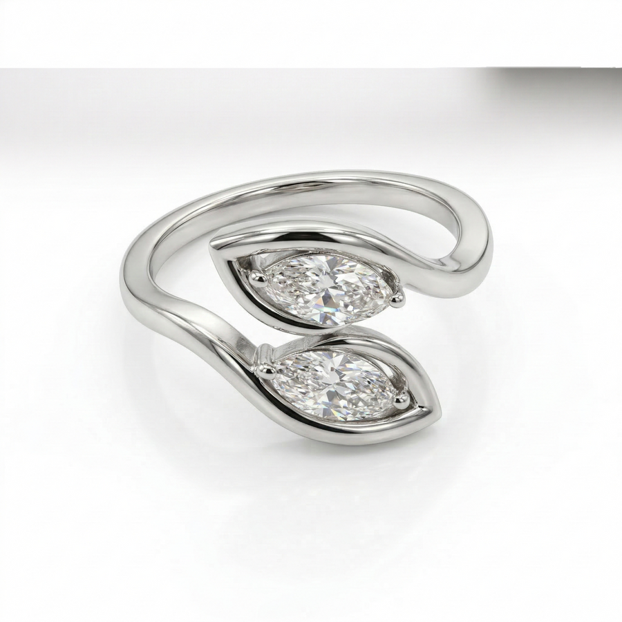Marquise Cut Toi - Et - Moi Moissanite Diamond Sterling Silver Ring