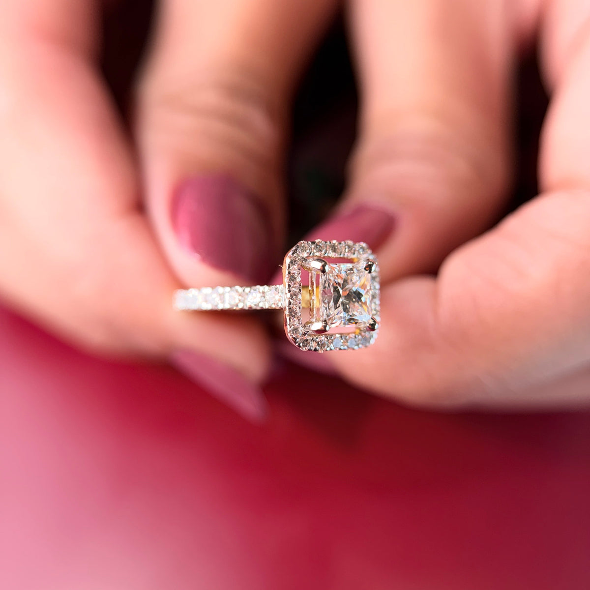 Princess Cut Moissanite Diamond Sterling Silver Engagement Ring