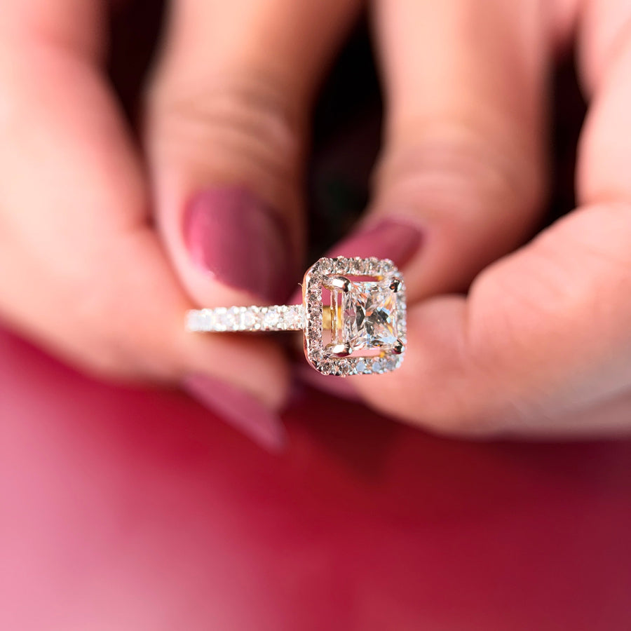 Princess Cut Moissanite Diamond Sterling Silver Engagement Ring