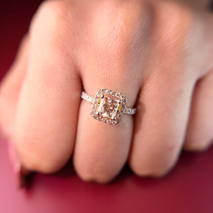 Princess Cut Moissanite Diamond Sterling Silver Engagement Ring
